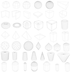 具有几何形状的集合。几何图形的轮廓。3d. 具有各种几何形状的集。矢量插图与数字