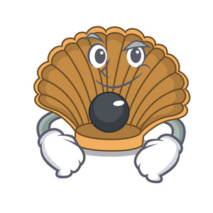 带珍珠字卡通矢量插图的傻笑贝壳照片