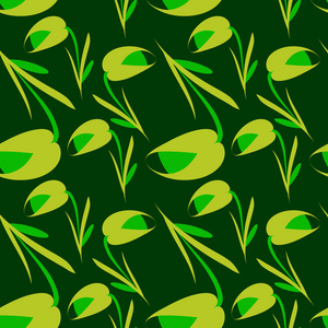 绿花和郁金香的绿色背景。用于纸张和织物