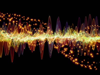 波函数系列。彩色正弦振动光和分形元素在声均衡器音乐谱和量子概率问题上的抽象设计