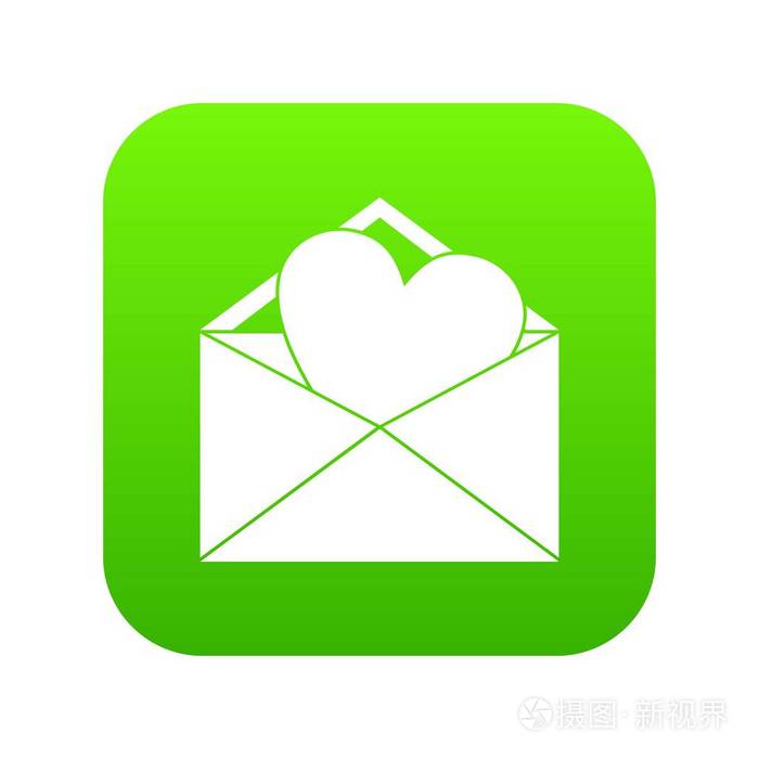 打开信封与心脏图标数字绿色