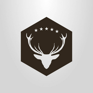 六角五星下鹿头的黑白简单矢量负空间象形文字照片