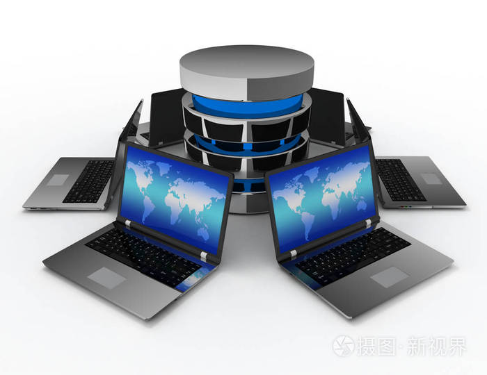 数据库概念与膝上型计算机3d渲染插图