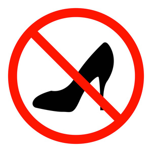 矢量红色圆形禁止标志与女性鞋剪影