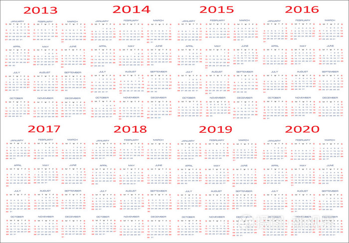 新的一年13年 14年 15年 16年 17年 18年 19 年日历 插画 正版商用图片05h2ek 摄图新视界