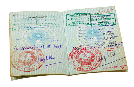 越南护照.签证标记的页面照片