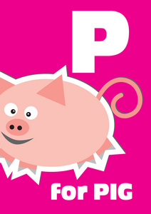 猪，为孩子们动物字母的 p