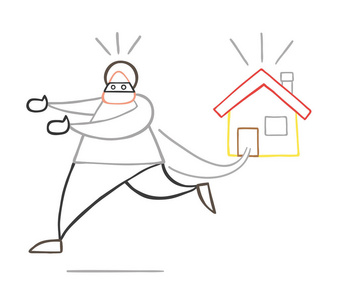 矢量插画卡通小偷带着面具离家出走的人照片