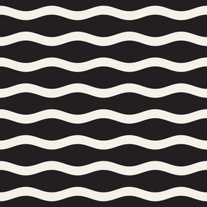 矢量无缝黑白波浪线图案。抽象几何简单背景设计