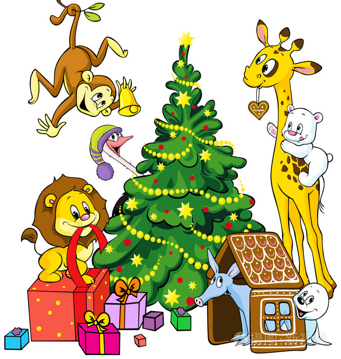 可爱的动物庆祝圣诞节