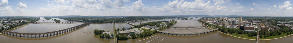 哈里斯堡宾夕法尼亚州首府城市岛萨斯奎哈纳河鸟瞰图