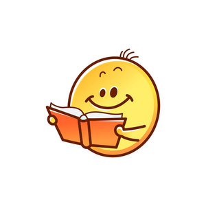 笑脸阅读书可爱的微笑黄色图释球与打开红书