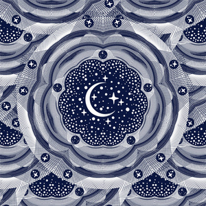 与抽象模式的月亮和星星在隔离背景.
