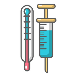 温度计和注射器图标, 卡通风格