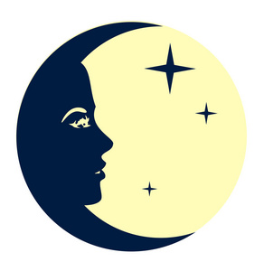 矢量图像月亮与女孩的面孔照片