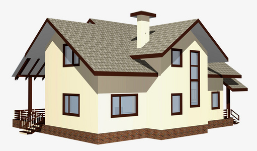 木材的住房木木材的房子.3d 模型呈现.白背上隔离照片