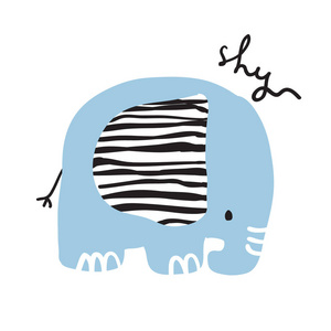 可爱的少女手画一个害羞的大象与手刻字肖像