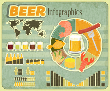 复古信息图形设计啤酒图标 小吃