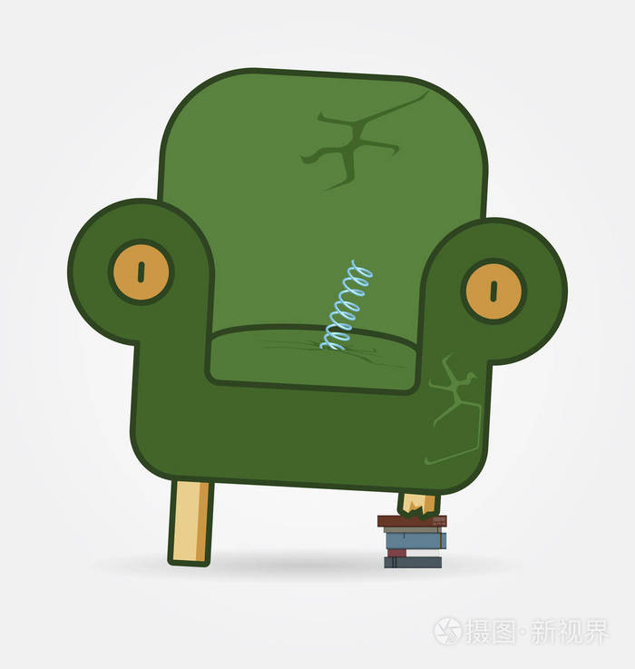 复古风格的破扶手椅细线图标
