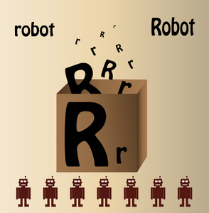 机器人和英文字母r 矢量插图