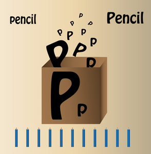 铅笔和英文字母p 矢量插图