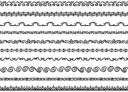 一套十图解装饰无缝边框由手绘元素制成的黑色