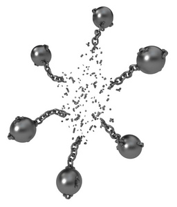 重的球链断裂, 3d 例证, 垂直, 隔绝, 在白色