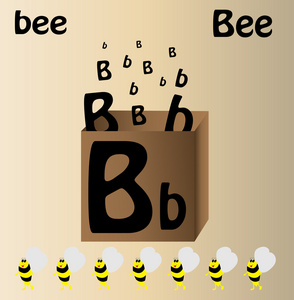 蜜蜂和英文字母b 矢量插图