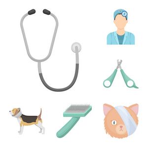 兽医诊所卡通图标集的设计。一种 pet 矢量符号库的处理 web 插图
