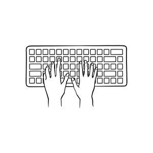 人的手打字在电脑键盘上用手指在素描风格上推按钮照片