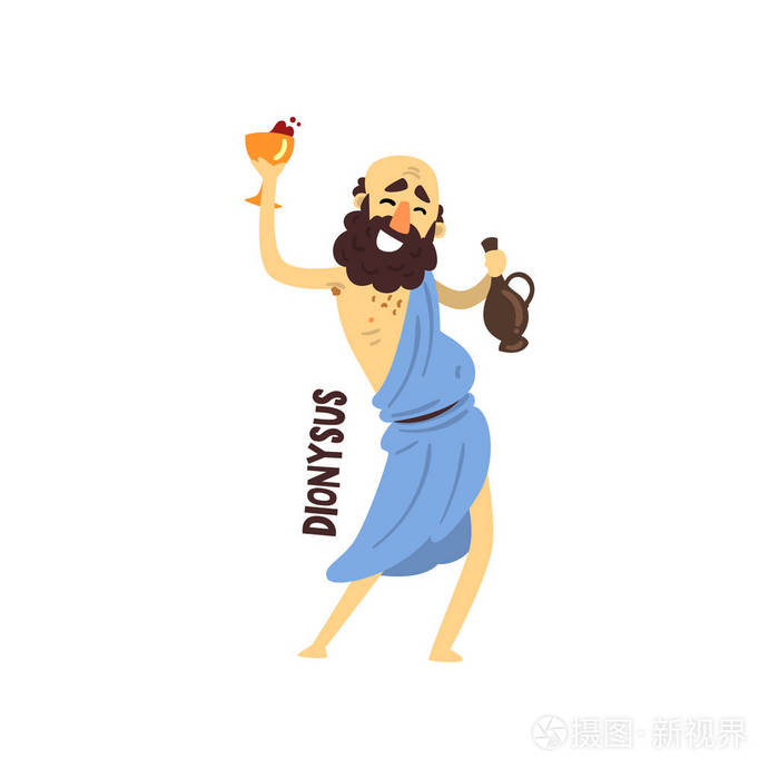 俄尼索斯的希腊神, 古希腊神话人物矢量插图白色背景