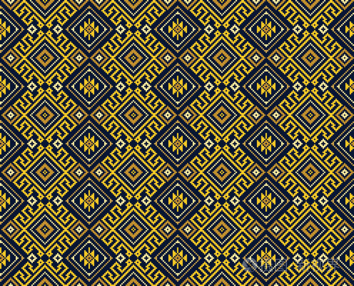 无缝的黑色几何图案.泰语,东南亚民族风情和色彩.刺绣风格