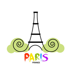 巴黎埃菲尔铁塔, 矢量标志。旅游景点, 图解插图
