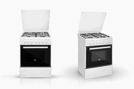 现代家庭厨房烤箱在二审查规定在白色背景。厨房用具。孤立