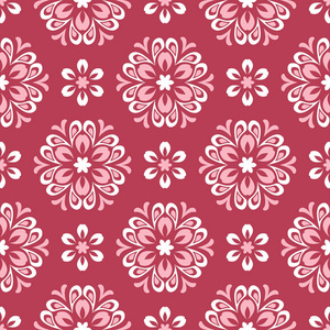 红色和米色的花卉无缝图案。颜色为墙纸和纺织品的淡红色背景