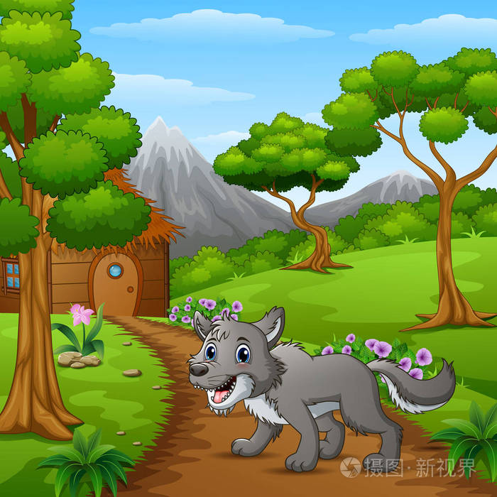 狼单独在村庄例证