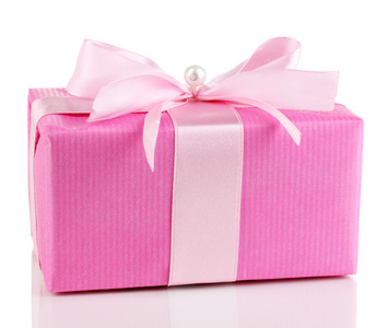 多彩粉色礼品盒白底隔离