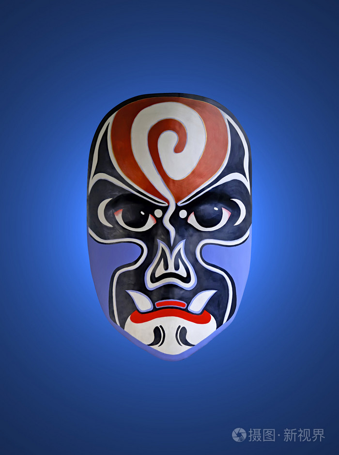 中国戏曲与蓝色隔离背景的面具