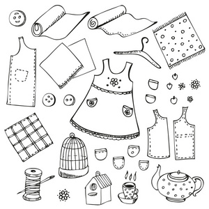 缝纫矢量集 手绘集合的缝纫和编织