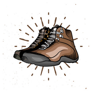 矢量卡通登山鞋.背景森伯斯特的徒步旅行靴照片