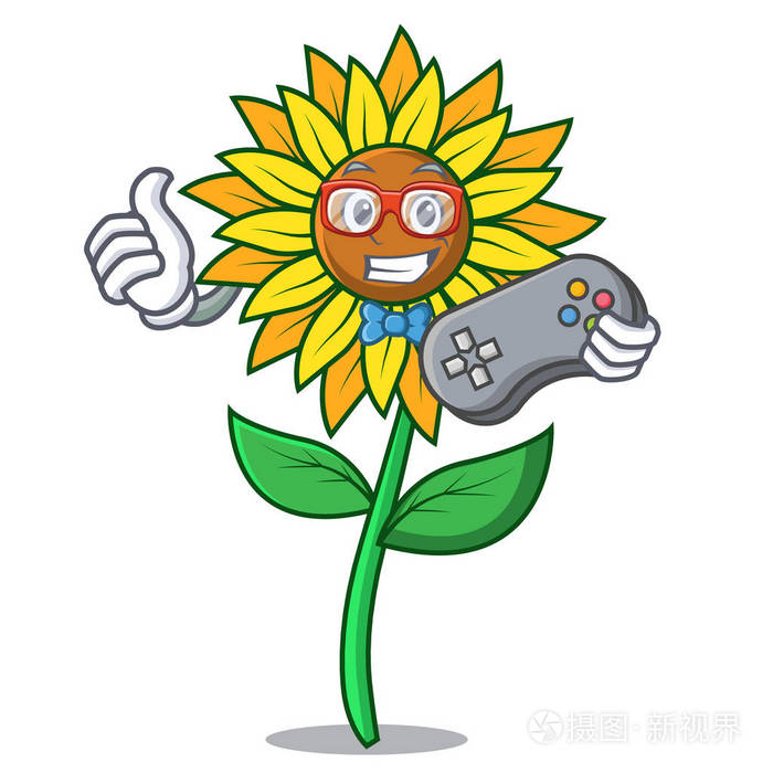 游戏玩家向日葵吉祥物卡通风格