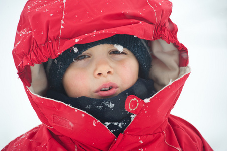 小男孩在雪中的肖像