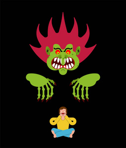 可怕的人吓唬人.长爪的噩梦怪兽.矢量插图照片