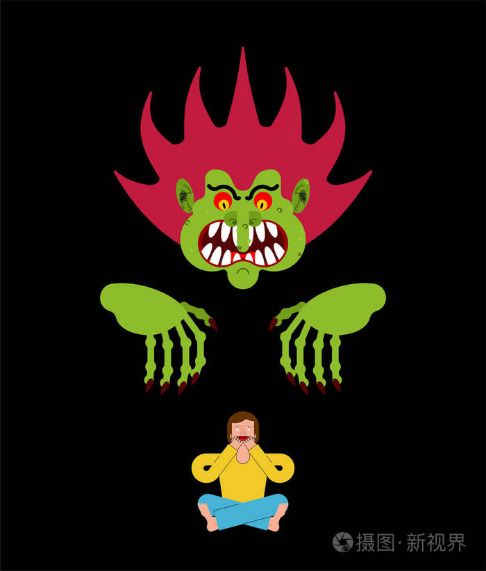 可怕的人吓唬人.长爪的噩梦怪兽.矢量插图