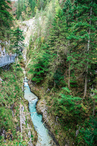 Leutaschklamm野生峡谷与河在德国的阿尔卑斯