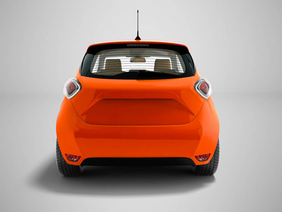 现代橙色电动汽车掀背的乘客在后面3d 渲染灰色背景阴影