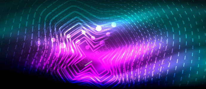 霓虹灯发光波, 魔术能量和光运动背景。墙纸模板, 高科技未来理念