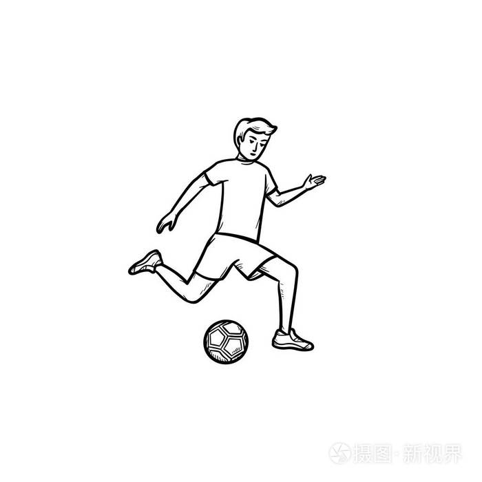 足球运动员与球手绘制轮廓涂鸦图标插画-正版商用图片05jnjn-摄图新