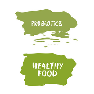 益生菌和健康的食物横幅与刻字隔离。矢量插图
