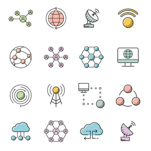 应用程序和移动概念的元素数据库和云计算平面概念网络技术图标概念